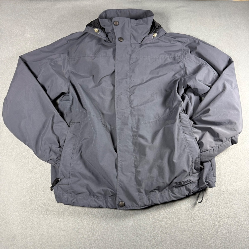 LL Bean Mens Small Regular Hooded Full Zip Jacket Gray Nylon Mesh Lined Coat